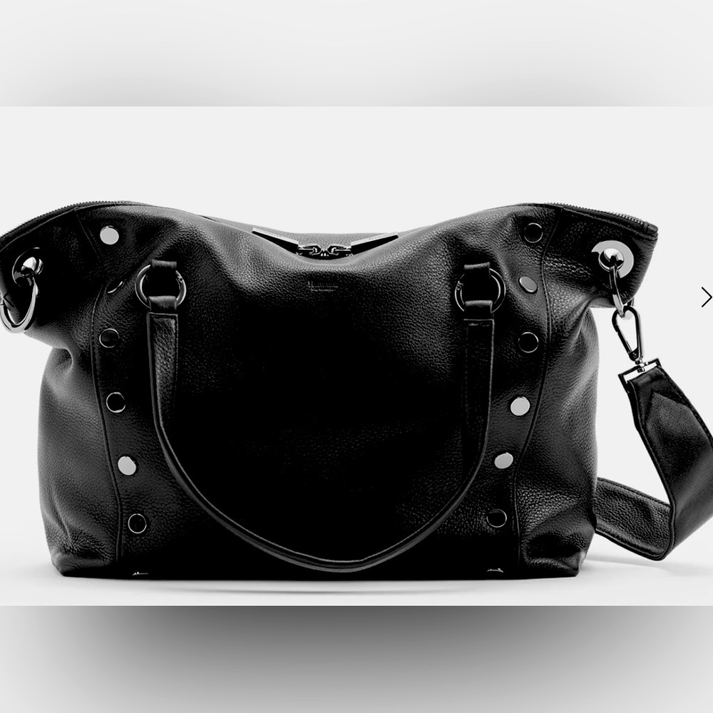Hammitt Daniel Large Tote -Black Leather with Gun Metal Hardware & Red Interior